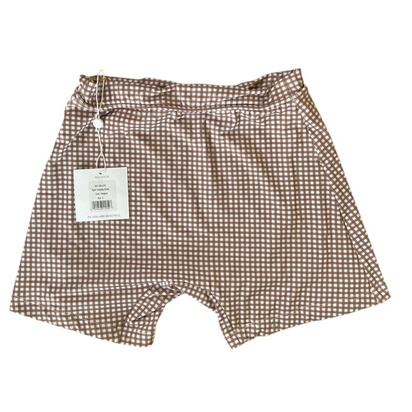 MAI Deluxe Everyday Shorts NWT Gingham Brown White Made in Bali - Picture 6 of 6